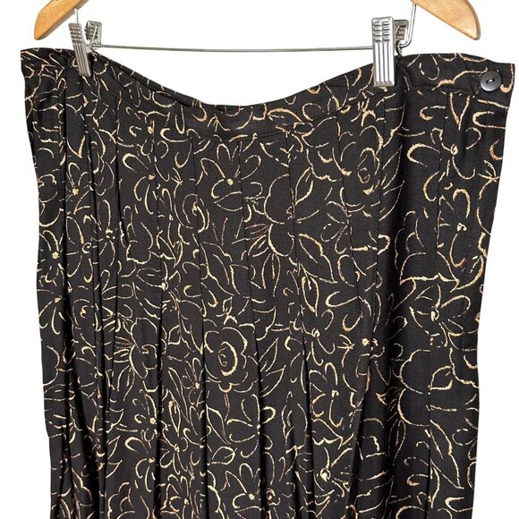 Kelly Stevens Vintage Black Floral Skirt Plus 20 Midi Pleated Made in USA - Picture 2 of 7